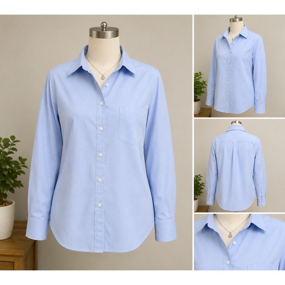 L.L. Bean Tops - L.L.Bean Wrinkle Free Shirt Womens 1X Blue Cotton Button Front Office